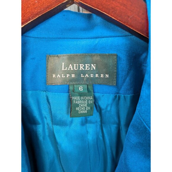 LAUREN RALPH LAUREN Blue 100% Silk Blazer Jacket Shoulder Pads 1-Button Size 6 - Picture 4 of 7
